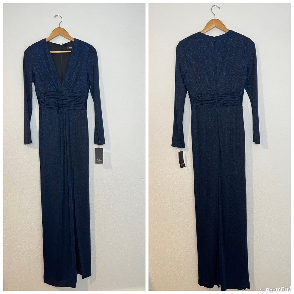 Aidan Mattox V-Neck Long Sleeve Knit Gown - Picture 2 of 11